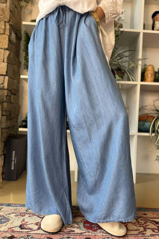 Washed Chambray Palazzo Jean Mid